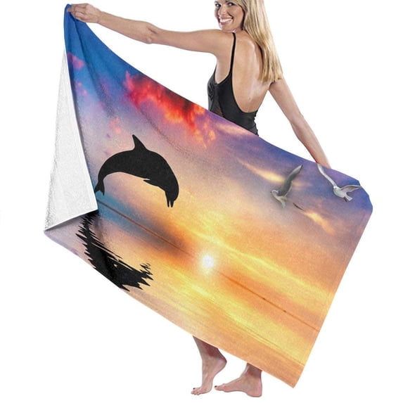 PUDMAD Dolphins Jump Ocean Sunset 3 Piece Bathroom Rugs Set Bath Rug Contour Mat and Toilet Lid Cover