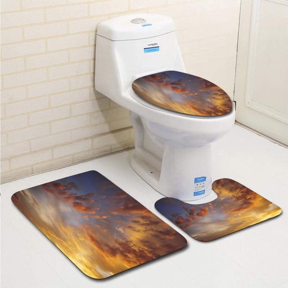 PUDMAD Dramatic Sunset Sky 3 Piece Bathroom Rugs Set Bath Rug Contour Mat and Toilet Lid Cover