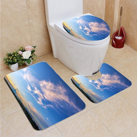 PUDMAD Dramatic Sunset Sky 3 Piece Bathroom Rugs Set Bath Rug Contour Mat and Toilet Lid Cover