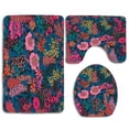 thumbnail image 1 of PUDMAD Drawing Flowers 3 Piece Bathroom Rugs Set Bath Rug Contour Mat and Toilet Lid Cover, 1 of 2