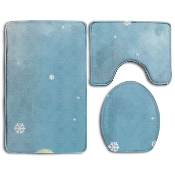 PUDMAD Drawing Polar Bear Over Painting Grunge Snow Flakes 3 Piece Bathroom Rugs Set Bath Rug Contour Mat and Toilet Lid Cover
