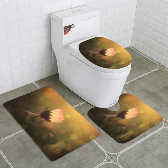 PUDMAD Dreamy Photo a Daisy Flower 3 Piece Bathroom Rugs Set Bath Rug Contour Mat and Toilet Lid Cover