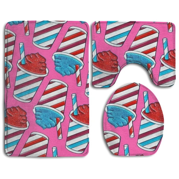 PUDMAD Drinking 3 Piece Bathroom Rugs Set Bath Rug Contour Mat and Toilet Lid Cover