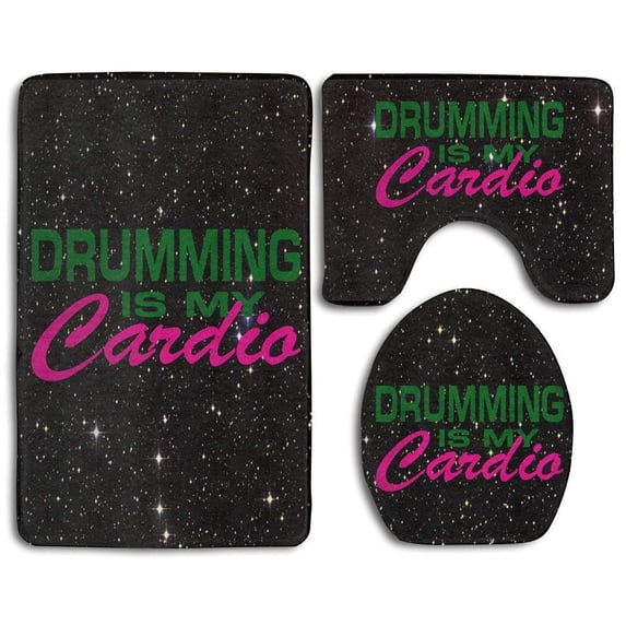 PUDMAD Drumming is My Cardio 3 Piece Bathroom Rugs Set Bath Rug Contour Mat and Toilet Lid Cover