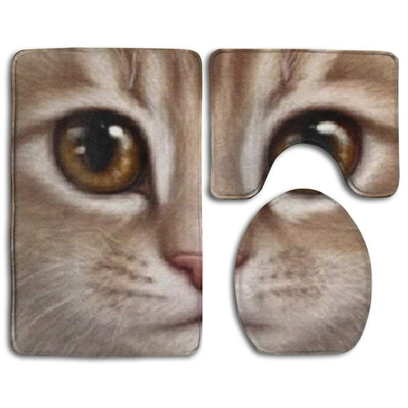 PUDMAD Dull Rrange Cat 3 Piece Bathroom Rugs Set Bath Rug Contour Mat and Toilet Lid Cover