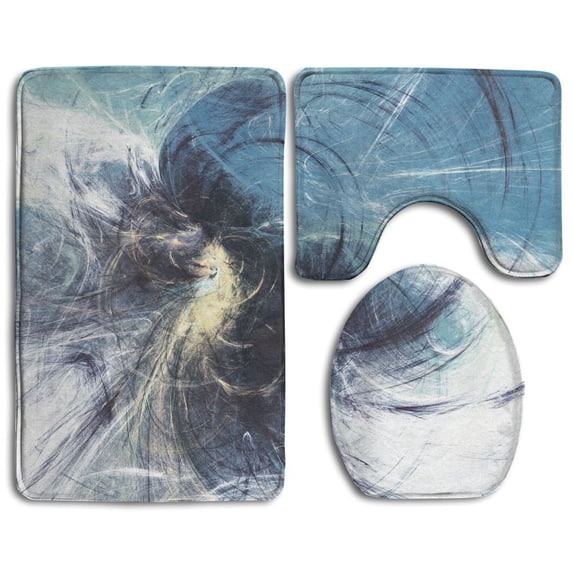 PUDMAD Dynamic Clouds Abstract Bright Motion Composition Futuristic Dynamic Color 3 Piece Bathroom Rugs Set Bath Rug Contour Mat and Toilet Lid Cover