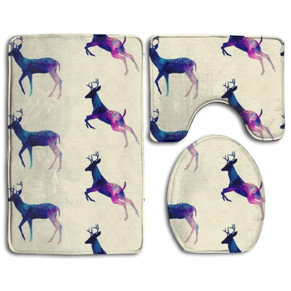 PUDMAD ELK 3 Piece Bathroom Rugs Set Bath Rug Contour Mat and Toilet Lid Cover