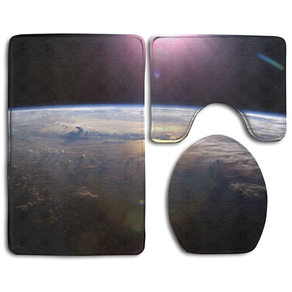 PUDMAD Earth's Surface 3 Piece Bathroom Rugs Set Bath Rug Contour Mat and Toilet Lid Cover