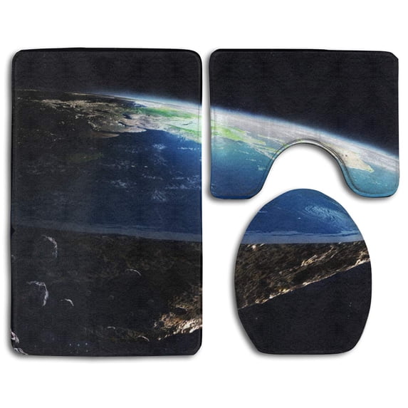 PUDMAD Earth's Surface 3 Piece Bathroom Rugs Set Bath Rug Contour Mat and Toilet Lid Cover