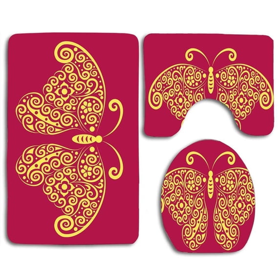 PUDMAD Easter Lily 3 Piece Bathroom Rugs Set Bath Rug Contour Mat and Toilet Lid Cover