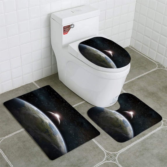 PUDMAD Eclipse Over USA 3 Piece Bathroom Rugs Set Bath Rug Contour Mat and Toilet Lid Cover