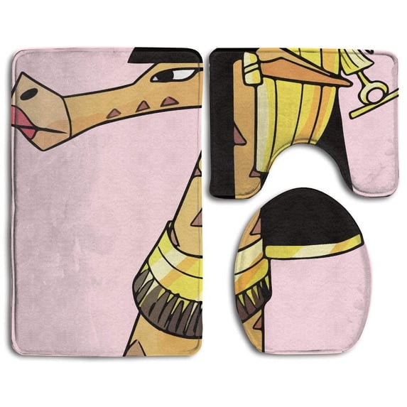 PUDMAD Egypt Giraffe 3 Piece Bathroom Rugs Set Bath Rug Contour Mat and Toilet Lid Cover
