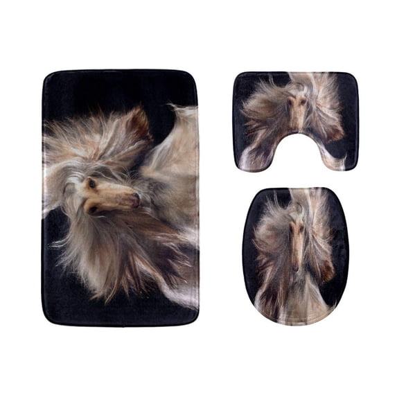 PUDMAD Elegant Afghan Hound 3 Piece Bathroom Rugs Set Bath Rug Contour Mat and Toilet Lid Cover
