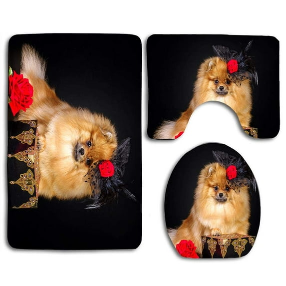 PUDMAD Elegant Spitz Women 3 Piece Bathroom Rugs Set Bath Rug Contour Mat and Toilet Lid Cover