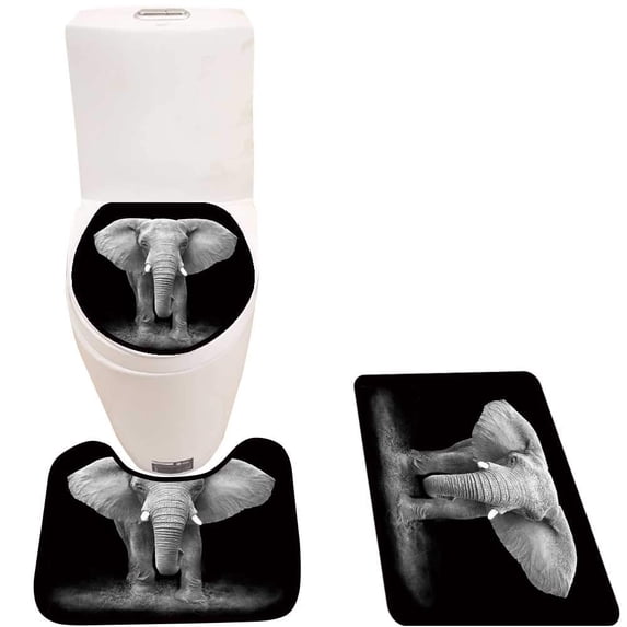 PUDMAD Elephant in 3 Piece Bathroom Rugs Set Bath Rug Contour Mat and Toilet Lid Cover