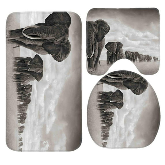 PUDMAD Elephants 3 Piece Bathroom Rugs Set Bath Rug Contour Mat and Toilet Lid Cover