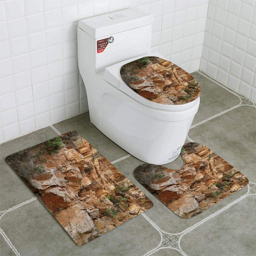 Rocks Spa Rug PUDMAD Empty Natural Rock Wall Texture 3 Piece Bathroom Rugs Set Bath ...