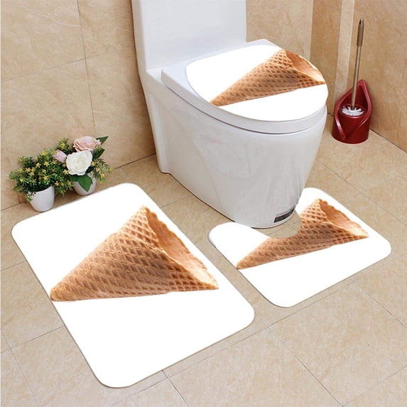 PUDMAD Empty ice Cream Cone 3 Piece Bathroom Rugs Set Bath Rug Contour Mat and Toilet Lid Cover