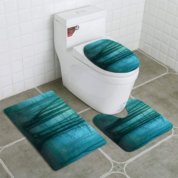 PUDMAD Enchanted Forest at Dawn 3 Piece Bathroom Rugs Set Bath Rug Contour Mat and Toilet Lid Cover