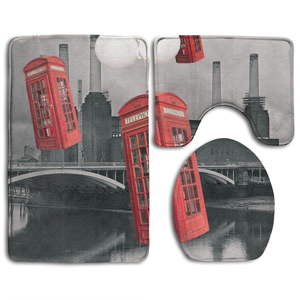 Telephone Rug PUDMAD English Phone Booths Flying 3 Piece Bathroom Rugs Set Bath Rug ...