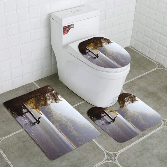 PUDMAD Enjoy Nature 3 Piece Bathroom Rugs Set Bath Rug Contour Mat and Toilet Lid Cover