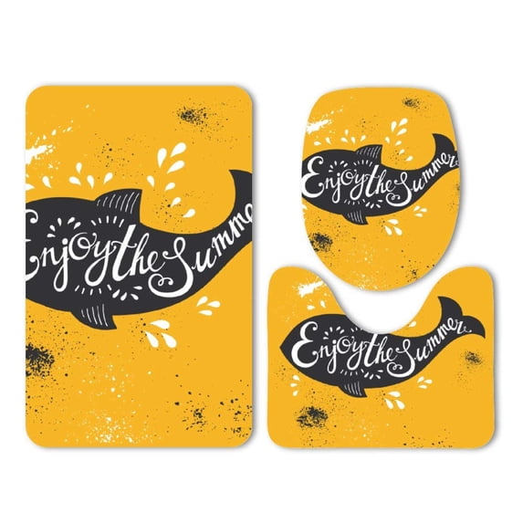 PUDMAD Enjoy Summer Fish Yellow 3 Piece Bathroom Rugs Set Bath Rug Contour Mat and Toilet Lid Cover