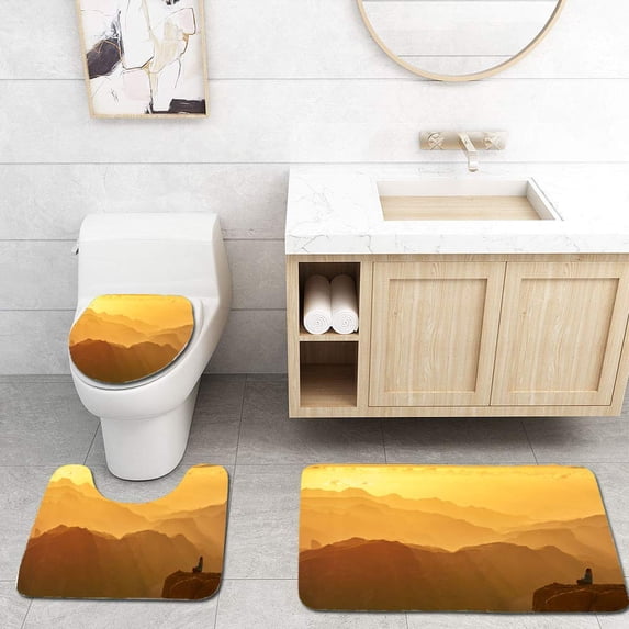 PUDMAD Enjoying Silence 3 Piece Bathroom Rugs Set Bath Rug Contour Mat and Toilet Lid Cover