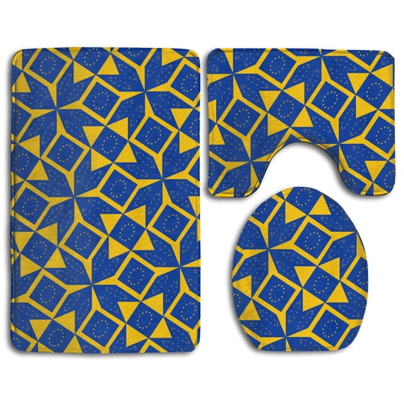 PUDMAD European Union Flag Artascope Flower 3 Piece Bathroom Rugs Set Bath Rug Contour Mat and Toilet Lid Cover