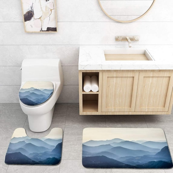 PUDMAD European alps 3 Piece Bathroom Rugs Set Bath Rug Contour Mat and Toilet Lid Cover