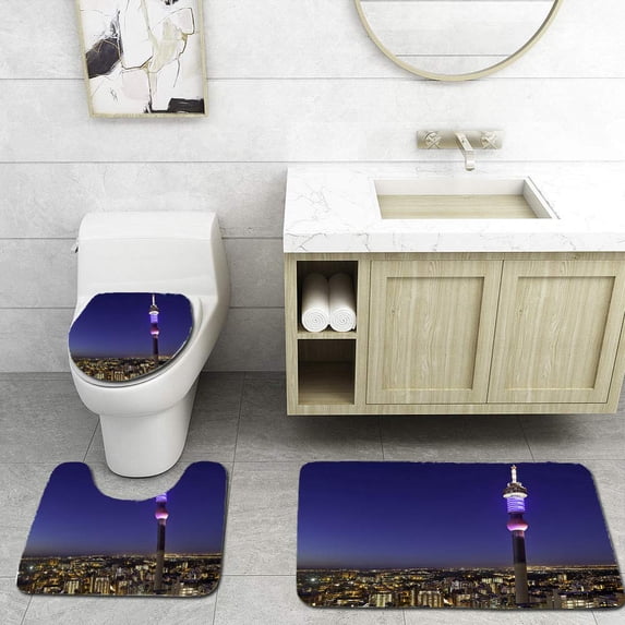 PUDMAD Evening Hillbrow Tower Johannesburg 3 Piece Bathroom Rugs Set Bath Rug Contour Mat and Toilet Lid Cover