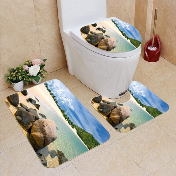 PUDMAD Exotic Beach Sand in Quy Nhon Vietnam 3 Piece Bathroom Rugs Set Bath Rug Contour Mat and Toilet Lid Cover