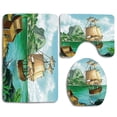 thumbnail image 1 of PUDMAD Exotic Seacoast Chest Full Gold Old Vessel Tropic Nature Wealth Landscape 3 Piece Bathroom Rugs Set Bath Rug Contour Mat and Toilet Lid Cover, 1 of 2