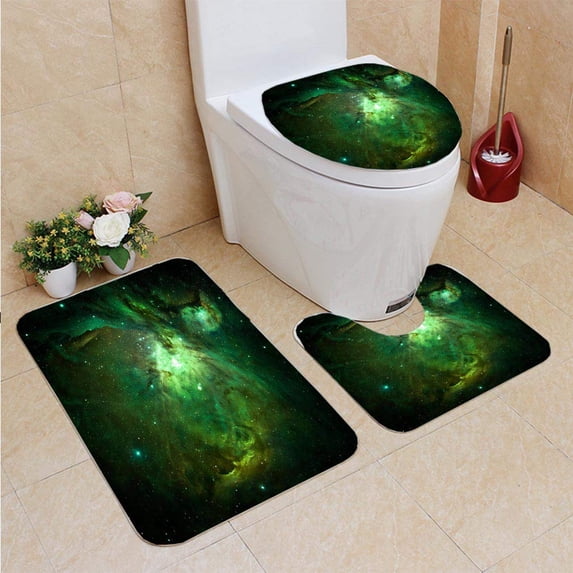 PUDMAD Exploding Nebula 3 Piece Bathroom Rugs Set Bath Rug Contour Mat and Toilet Lid Cover