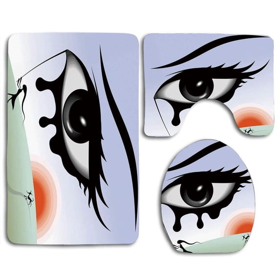 PUDMAD Eye Surreal Avant Garde Art Composition Girl Runs Eye Stick Tears Sunset Dog 3 Piece Bathroom Rugs Set Bath Rug Contour Mat and Toilet Lid Cover