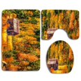 thumbnail image 1 of PUDMAD Fall Tree and House in Forest 3 Piece Bathroom Rugs Set Bath Rug Contour Mat and Toilet Lid Cover, 1 of 2