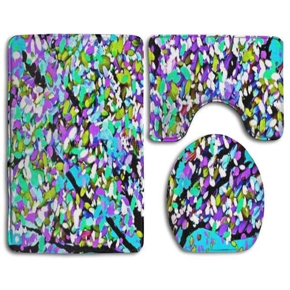 PUDMAD Fallen Leaves Tree Painting 3 Piece Bathroom Rugs Set Bath Rug Contour Mat and Toilet Lid Cover