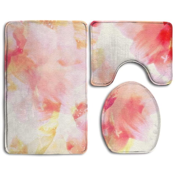 PUDMAD Fancy Floral 3 Piece Bathroom Rugs Set Bath Rug Contour Mat and Toilet Lid Cover