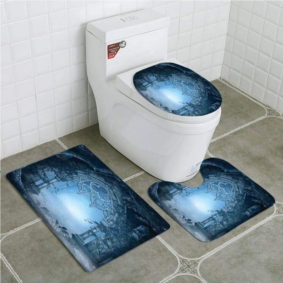 PUDMAD Fantasy House Passage Doorway Through Enchanted Foggy Magical Palace Garden 3 Piece Bathroom Rugs Set Bath Rug Contour Mat and Toilet Lid Cover