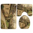 thumbnail image 1 of PUDMAD Farm British Town Stone Houses Retro England Countryside Buildings 3 Piece Bathroom Rugs Set Bath Rug Contour Mat and Toilet Lid Cover, 1 of 2