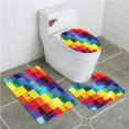 thumbnail image 1 of PUDMAD Farmhouse Rainbow Colored Square Shaped Diverse Patterns Collection 3 Piece Bathroom Rugs Set Bath Rug Contour Mat and Toilet Lid Cover, 1 of 2