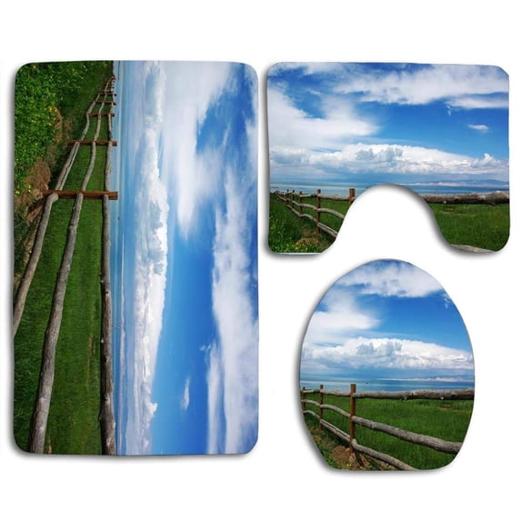 PUDMAD Fence 3 Piece Bathroom Rugs Set Bath Rug Contour Mat and Toilet Lid Cover