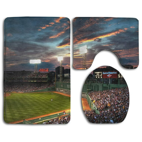 PUDMAD Fenway Park Boston Massachusetts Baseball Park 3 Piece Bathroom Rugs Set Bath Rug Contour Mat and Toilet Lid Cover