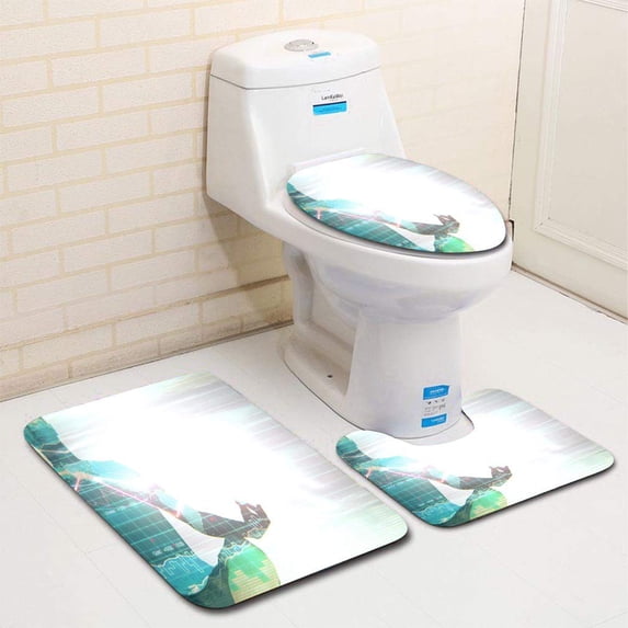 PUDMAD Finance Concept 3 Piece Bathroom Rugs Set Bath Rug Contour Mat and Toilet Lid Cover