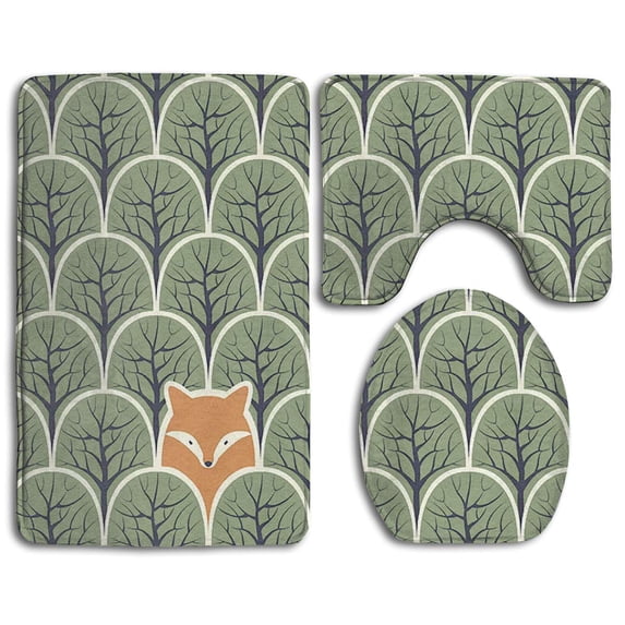 PUDMAD Find Fox 3 Piece Bathroom Rugs Set Bath Rug Contour Mat and Toilet Lid Cover