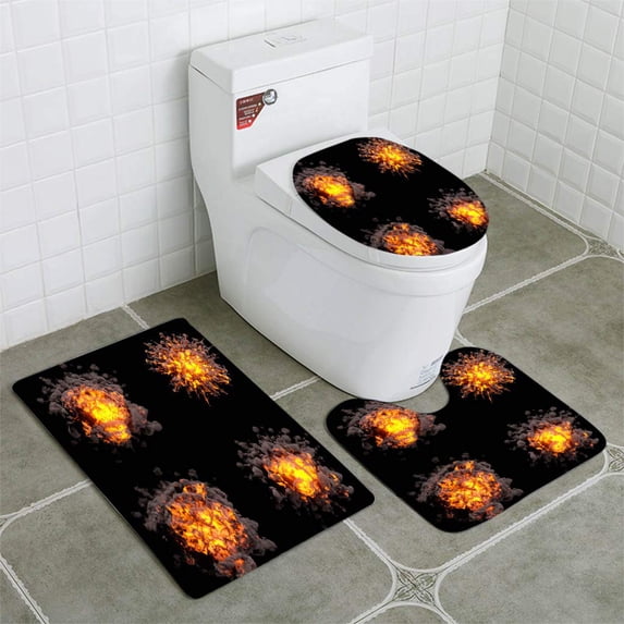 PUDMAD Fire Explosions Isolated Set 3 Piece Bathroom Rugs Set Bath Rug Contour Mat and Toilet Lid Cover