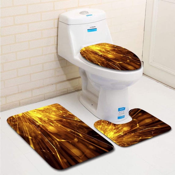 PUDMAD Fire Sparkler 3 Piece Bathroom Rugs Set Bath Rug Contour Mat and Toilet Lid Cover