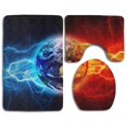 thumbnail image 1 of PUDMAD Fire and Ice Earth 3 Piece Bathroom Rugs Set Bath Rug Contour Mat and Toilet Lid Cover, 1 of 2