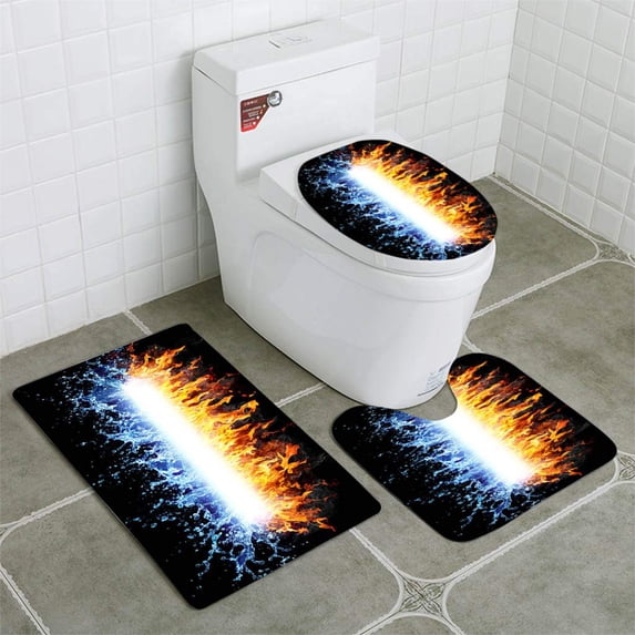 PUDMAD Fire and Water for Powerful Text Message 3 Piece Bathroom Rugs Set Bath Rug Contour Mat and Toilet Lid Cover