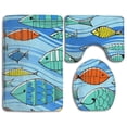 thumbnail image 1 of PUDMAD Fish Party 3 Piece Bathroom Rugs Set Bath Rug Contour Mat and Toilet Lid Cover, 1 of 2