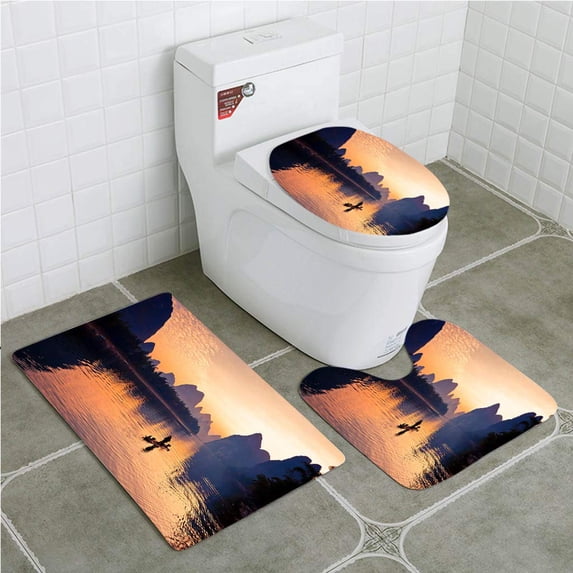 PUDMAD Fishermen Fishing in Li River 3 Piece Bathroom Rugs Set Bath Rug Contour Mat and Toilet Lid Cover